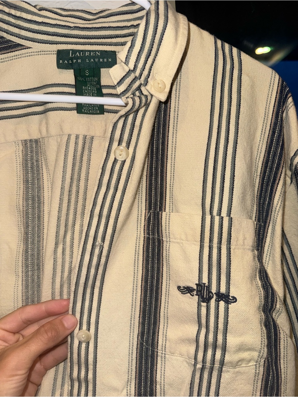 Vintage 90s Lauren Ralph Lauren Blue Stripe Button Down Shirt S